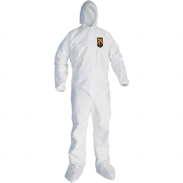 KleenGuard - Size L SMS General Purpose Coveralls - White, Zipper Closure, Elastic Cuffs, with Boots, Serged Seams - Caliber Tooling