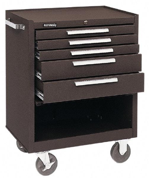 Kennedy - 5 Drawer Steel Tool Roller Cabinet - 27" Wide x 35" High x 18" Deep, Ball Bearing Drawer Slides, Brown - Caliber Tooling