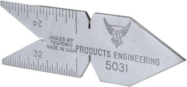 PEC Tools - 60° Angle, Satin Chrome Coated Steel Center Gage - 1/32 to 1/14 Inch Graduation - Caliber Tooling