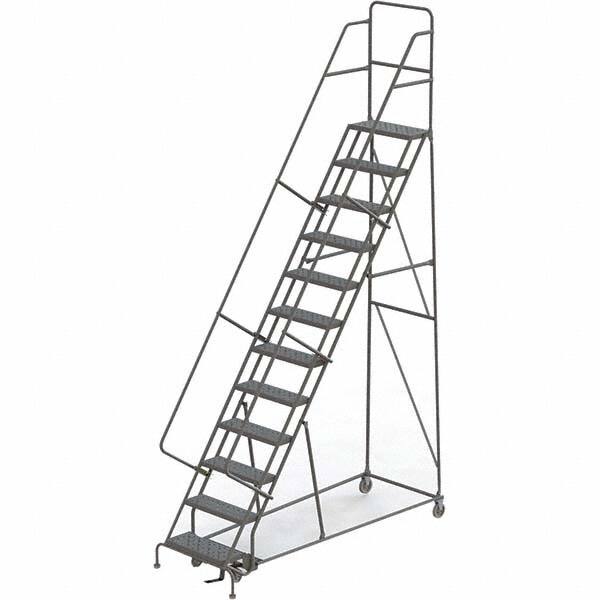 TRI-ARC - 156" 12 Step Rolling Platform Ladder - 450 Lb Capacity, 120" Platform Height, 35" Base Width x 90" Depth, Perforated Tread - Caliber Tooling