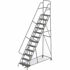 TRI-ARC - 156" 12 Step Rolling Platform Ladder - 450 Lb Capacity, 120" Platform Height, 35" Base Width x 90" Depth, Perforated Tread - Caliber Tooling