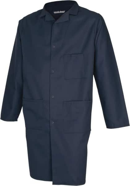 PRO-SAFE - Size XL Navy Blue Lab Coat - Polyester and Cotton, Snap Front, Open Wrists, (2 Pass Through Pockets and Front Chest and Hip Pocket) - Caliber Tooling