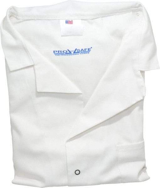 PRO-SAFE - Size L White Lab Coat - Polyester and Cotton, Snap Front, Open Wrists, (2 Pass Through Pockets and Front Chest and Hip Pocket) - Caliber Tooling