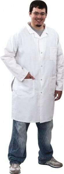 PRO-SAFE - Size XL White Lab Coat - Polyester and Cotton, Snap Front, Open Wrists, (2 Pass Through Pockets and Front Chest and Hip Pocket) - Caliber Tooling