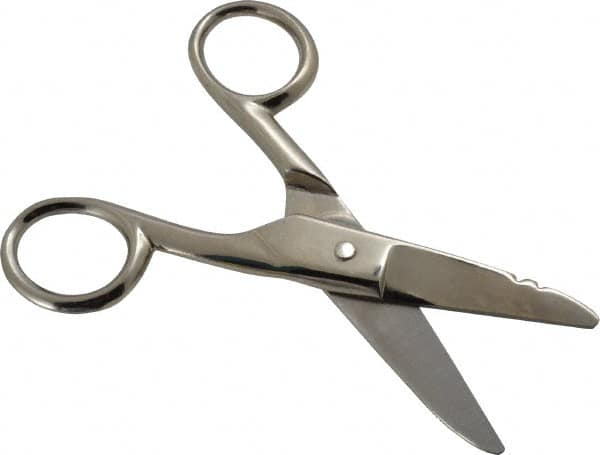 Wiss - 1-7/8" LOC, 5-1/4" OAL Nickel Plated Standard Scissors - Serrated, Plastic Handle, For Electrical - Caliber Tooling