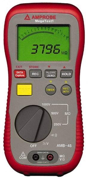 Amprobe - Digital LCD Display, 4,000 Megohm Electrical Insulation Resistance Tester & Megohmmeter - 1,000 VDC Max Test Voltage, Powered by 1.5V AA Battery - Caliber Tooling