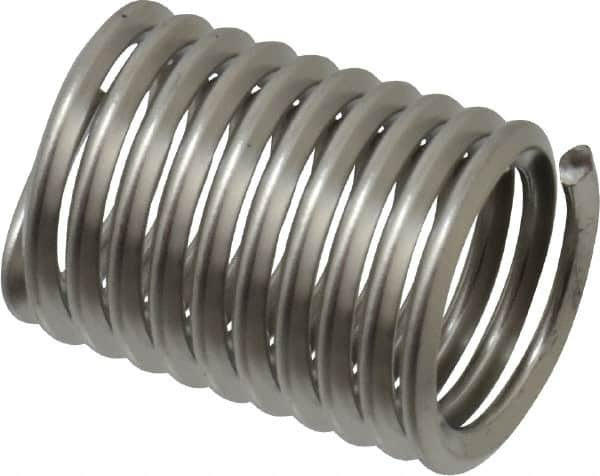 Recoil - 7/16-14 UNC, 7/8" OAL, Free Running Helical Insert - 10-1/4 Free Coils, Tanged, Stainless Steel, Bright Finish, 2D Insert Length - Caliber Tooling