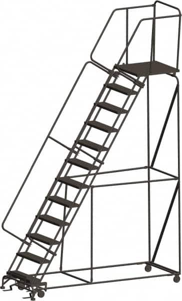 Ballymore - 153" 12 Step Ladder - 450 Lb Capacity, 120" Platform Height, 32" Base Width x 101" Depth, Heavy-Duty Serrated Grating - Caliber Tooling