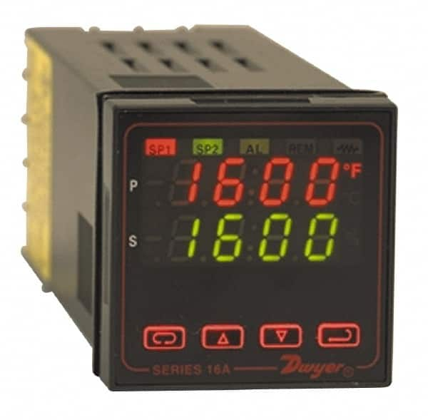 Dwyer - -350 to 4,208°F 1/16 DIN Temperature/Process Control - Dual 4-Digit LCD Display, Fuzzy Logic PID Control, 100-240 VAC/VDC - Caliber Tooling