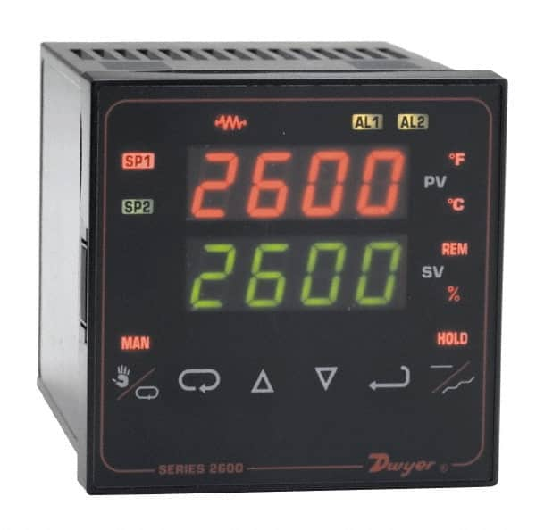 Dwyer - 2,320 to 4,208°F 1/4 DIN Temperature/Process Control - Dual 4-Digit LCD Display, Fuzzy Logic PID Control, 100-240 VAC/VDC - Caliber Tooling