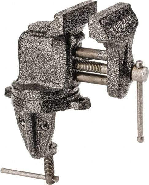 Columbian - 3" Jaw Width x 2-1/2" Jaw Opening Capacity, 2-5/8" Throat Depth, Bench & Pipe Combination Vise - 3/8" Max Pipe Capacity, Swivel Base, Clamp-On Attachment, Cast Iron - Caliber Tooling