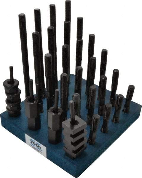 TE-CO - 38 Piece, 1/2-13 Stud, 5/8" T Slot, T Nut & Stud Kit - 1" T-Slot Nut Width, 3, 4, 5, 6, 7, 8" Stud Lengths - Caliber Tooling