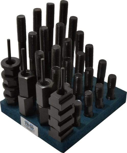 TE-CO - 38 Piece, 3/4-10 Stud, 13/16" T Slot, T Nut & Stud Kit - 1-1/4" T-Slot Nut Width, 3, 4, 5, 6, 7, 8" Stud Lengths - Caliber Tooling