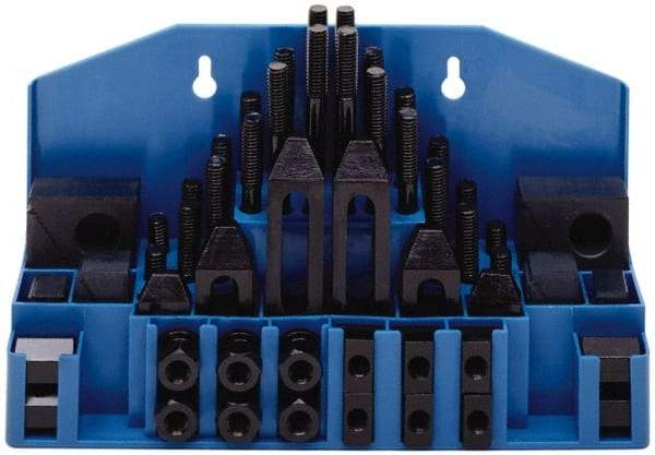 TE-CO - 52 Piece Fixturing Step Block & Clamp Set with 1" Step Block, 3/4" T-Slot, 5/8-11 Stud Thread - 1-1/4" Nut Width, 3, 4, 5, 6, 7 & 8" Stud Lengths - Caliber Tooling