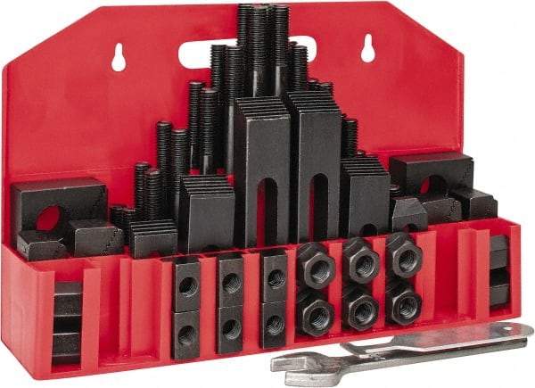 Value Collection - 52 Piece Fixturing Step Block & Clamp Set with 1" Step Block, 5/8" T-Slot, 1/2-13 Stud Thread - 1" Nut Width, 3, 4, 5, 6, 7 & 8" Stud Lengths - Caliber Tooling