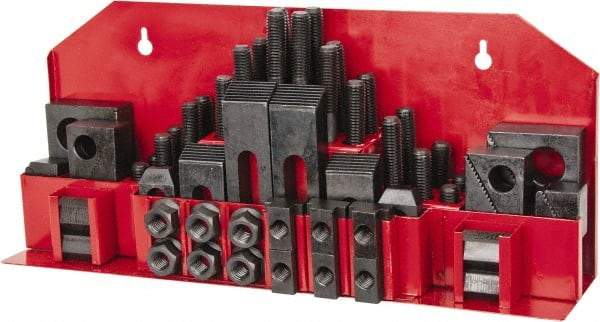 Value Collection - 52 Piece Fixturing Step Block & Clamp Set with 1" Step Block, 3/4" T-Slot, 5/8-11 Stud Thread - 1-1/4" Nut Width, 3, 4, 5, 6, 7 & 8" Stud Lengths - Caliber Tooling