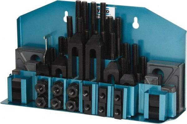 TE-CO - 52 Piece Fixturing Step Block & Clamp Set with 1" Step Block, 9/16" T-Slot, 1/2-13 Stud Thread - 7/8" Nut Width, 3, 4, 5, 6, 7 & 8" Stud Lengths - Caliber Tooling