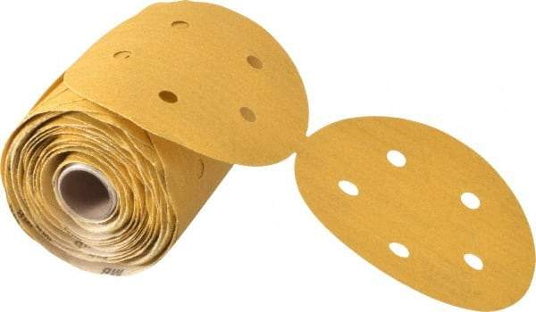 Norton - 5" Diam, 100 Grit Aluminum Oxide Adhesive PSA Disc - Medium Grade, Gold, C Weighted Backing, Flexible - Caliber Tooling