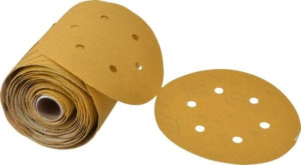 Norton - 6" Diam, 80 Grit Aluminum Oxide Adhesive PSA Disc - Coarse Grade, Gold, C Weighted Backing, Flexible - Caliber Tooling