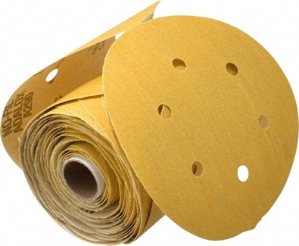 Norton - 6" Diam, 120 Grit Aluminum Oxide Adhesive PSA Disc - Medium Grade, Gold, C Weighted Backing, Flexible - Caliber Tooling