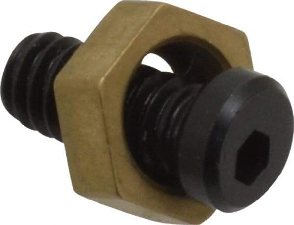 Mitee-Bite - 5/16" Brass Hex, 8-32 Stud Thread, Symmetrical Hex Clamp - 0.11" Hex Height, 205 Lb Holding Force, Hardened Steel Stud, 23/64" Long Thread, 1.5 Ft/Lb Torque, 10 Clamps - Caliber Tooling