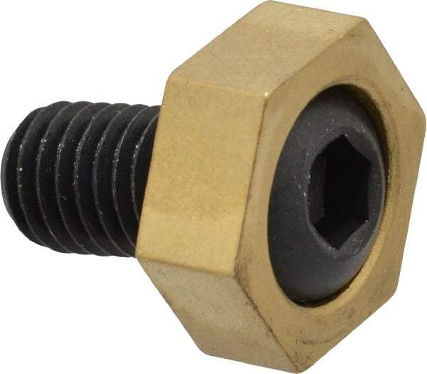 Mitee-Bite - 1" Brass Hex, 1/2-13 Stud Thread, Symmetrical Hex Clamp - 3/8" Hex Height, 4,000 Lb Holding Force, Hardened Steel Stud, 29/32" Long Thread, 65 Ft/Lb Torque, 8 Clamps - Caliber Tooling