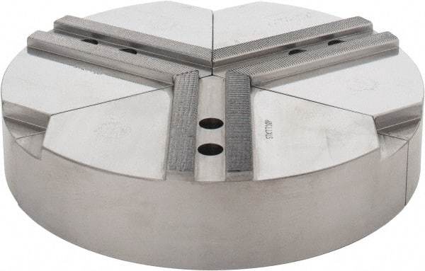 Abbott Workholding Products - 10" & Up Chuck Capacity, 1.5mm x 60° Serrated Attachment, Round Soft Lathe Chuck Jaw - 3 Jaws, Steel, 1.1811" Btw Mount Hole Ctrs, 10" Wide x 2" High, 0.6299" Groove, 0.4724" & 12mm Fastener - Caliber Tooling