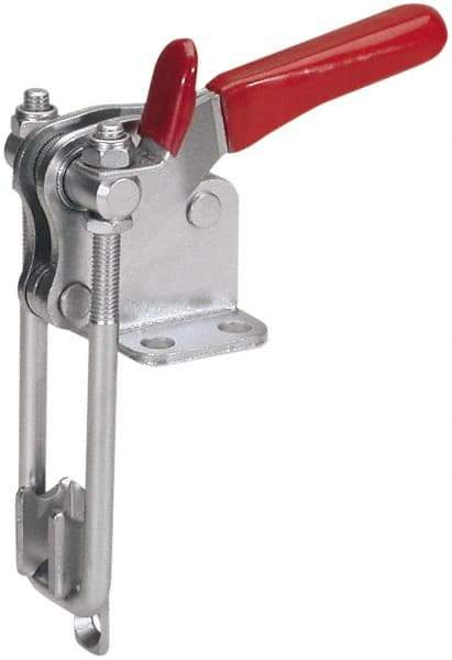 De-Sta-Co - 1,000 Lb Capacity, Vertical, U Hook, Flanged Base, Stainless Steel Pull Action Latch Clamp - 2.04" Drawing Movement, 4.1" OAL, Threaded U Hook, Straight Handle - Caliber Tooling