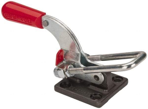 De-Sta-Co - 4,000 Lb Capacity, Horizontal, U Hook, Flanged Base, Carbon Steel Pull Action Latch Clamp - 3-1/2" Drawing Movement, 10.19" OAL, Threaded U Hook, Straight Handle - Caliber Tooling