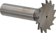 Made in USA - 1-1/4" Diam x 1/16" Face Width, High Speed Steel, 18 Teeth, Shank Connection Woodruff Keyseat Cutter - Uncoated, 2-3/16" OAL x 1/2" Shank, Straight Teeth - Caliber Tooling