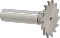 Made in USA - 1-3/8" Diam x 5/64" Face Width, High Speed Steel, 18 Teeth, Shank Connection Woodruff Keyseat Cutter - Uncoated, 2-1/4" OAL x 1/2" Shank, Straight Teeth - Caliber Tooling