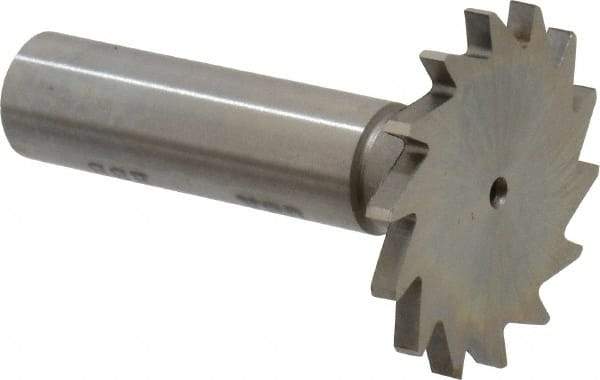 Made in USA - 1-3/8" Diam x 7/64" Face Width, High Speed Steel, 14 Teeth, Shank Connection Woodruff Keyseat Cutter - Uncoated, 2-1/4" OAL x 1/2" Shank, Straight Teeth - Caliber Tooling