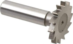 Made in USA - 1-3/8" Diam x 11/64" Face Width, High Speed Steel, 18 Teeth, Shank Connection Woodruff Keyseat Cutter - Uncoated, 2-1/4" OAL x 1/2" Shank, Straight Teeth - Caliber Tooling