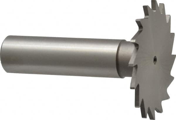 Made in USA - 1-1/2" Diam x 1/16" Face Width, High Speed Steel, 20 Teeth, Shank Connection Woodruff Keyseat Cutter - Uncoated, 2-1/4" OAL x 1/2" Shank, Straight Teeth - Caliber Tooling