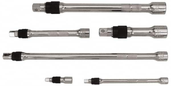 Proto - 1/4, 3/8 & 1/2" Drive Socket Locking Extension Set - 6 Pieces, Includes 1/4" Drive: 2", 6" & 3/8" Drive: 6", 12" & 1/2" Drive: 5", 10" Lengths - Caliber Tooling