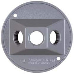 Cooper Crouse-Hinds - 2 Outlet, 1/2" Hole Diam, Powder Coat Finish, Round Noncorrosive Weatherproof Box Cover - 4-1/2" Wide x 9/16" High, Wet Locations, Aluminum, UL Listed - Caliber Tooling