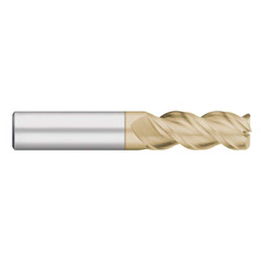 Corner Radius End Mill: 5/16″ Dia, 13/16″ LOC, 0.02″ Radius, 3 Flutes, Solid Carbide 2-1/2″ OAL, 5/16″ Shank Dia, 45 ° Helix, ZrN Coated, Corner Radius End, Centercutting