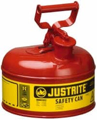 Justrite - 1 Gal Galvanized Steel Type I Safety Can - 11" High x 9-1/2" Diam, Red with Yellow - Caliber Tooling