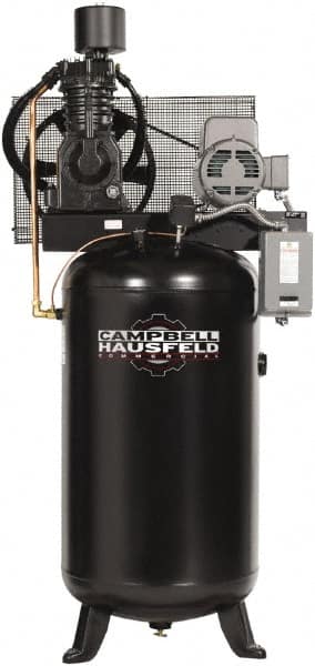 Campbell Hausfeld - 7.5 hp, 80 Gal Stationary Electric Vertical Air Compressor - Three Phase, 175 Max psi, 24.3 CFM, 208-230/460 Volt - Caliber Tooling