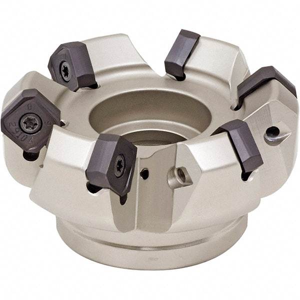 Iscar - 3.127" Cut Diam, 1" Arbor Hole, 0.276" Max Depth of Cut, 45° Indexable Chamfer & Angle Face Mill - 7 Inserts, S845 SX.U 16.. Insert, Right Hand Cut, 7 Flutes, Through Coolant, Series Helido - Caliber Tooling