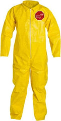 Dupont - Size 3XL PE Film Chemical Resistant Coveralls - Yellow, Zipper Closure, Open Cuffs, Open Ankles, Serged Seams - Caliber Tooling