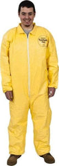 Dupont - Size 2XL PE Film Chemical Resistant Coveralls - Yellow, Zipper Closure, Elastic Cuffs, Elastic Ankles, Serged Seams - Caliber Tooling