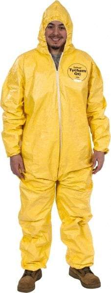 Dupont - Size 3XL PE Film Chemical Resistant Coveralls - Yellow, Zipper Closure, Elastic Cuffs, Elastic Ankles, Serged Seams - Caliber Tooling