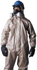 Dupont - Size 3XL Hazmat Chemical Resistant Coveralls - Tan, Zipper Closure, Elastic Cuffs, Open Ankles, Taped Seams - Caliber Tooling