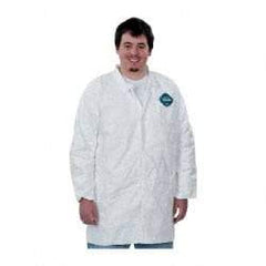 Dupont - Size 3XL White Disposable Chemical Resistant Lab Coat - Tyvek, Snap Front, Open Cuff - Caliber Tooling