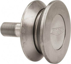 Osborn International - 2" Roller Diam x 27/32" Width, 1/2" Stud Diam x 1-1/4" Length, V Grooved Concentric Stud - Steel, 5/8" Thread Length, 1/2-20 Thread, 2-3/32" OAL, 600 Lb Dynamic Cap - Caliber Tooling