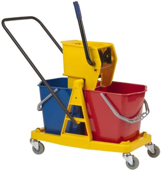 PRO-SOURCE - 63 Qt Plastic Bucket & Wringer - 31" Long x 20-1/2" High x 17" Wide, Blue/Red - Caliber Tooling