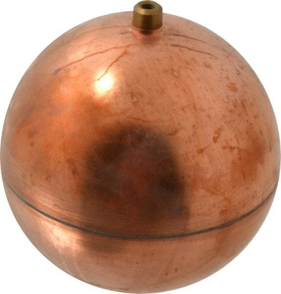 Made in USA - 5" Diam, Spherical, Round Spud Connection, Metal Float - 1/4-20 Thread, Copper, 25 Max psi, 23 Gauge - Caliber Tooling