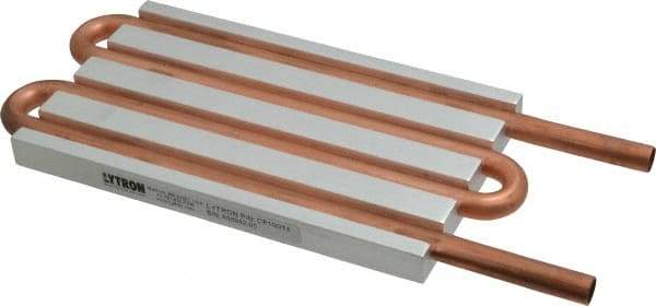 Lytron - 6" Long x 3-1/2" High, Straight Connection Copper Tube Cold Plate - 3/8 OD Tube, 4-Pass Fluid Path, Water Cooling, 1/2" Thick - Caliber Tooling