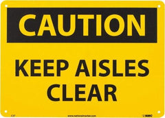 NMC - "Caution - Keep Aisles Clear", 10" Long x 14" Wide, Aluminum Safety Sign - Rectangle, 0.04" Thick, Use for Accident Prevention - Caliber Tooling